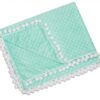 Baby Nellys Luxusní dečka Minky s bambulkami 100x75cm – mátová/bílé bambulky