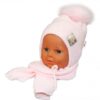 BABY NELLYS Zimní čepička s šálou – chlupáčková bambulka – sv. růžová/sv. růžová
