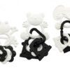Kousátka zvířátka + přívěsky plast černobílé 9cm 4 druhy v sáčku 0m+