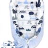 Oboustranné hnízdečko Baby Nellys Velvet, 55x75cm – Auta v aleji – modrý velvet/auta modrá