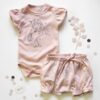 K-Baby 2 dílná dětská sada, body s kraťasky Girl Unicorn, vel. 80 – starorůžová