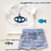 K-Baby 2 dílná dětská sada, triko s kraťasky For Boy – proužky modré, zelené