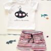 K-Baby 2 dílná dětská sada, triko s kraťasky For Boy – proužky červené, modré, vel. 98
