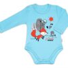 Baby Nellys Bavlněné kojenecké body, dl. rukáv, Fox – tyrkysové, vel. 80