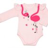 Baby Nellys Bavlněné kojenecké body, dl. rukáv, Flamingo s volánkem – růžové, vel. 80