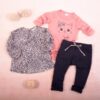 K-Baby 3-dílná sada – 1x body dl. rukáv, tunika, legíny, Gepardík – grafit, pudr., vel. 80