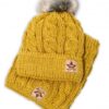 BABY NELLYS Zimní pletená čepice s bambulí + komínek, khaki – vel. 52-56cm