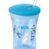 Nekapající hrneček NUK Evolution Action Cup se slámkou – veselé opičky, 230ml, 12m+