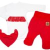 Baby Nellys 3-dílná sada Body dl. rukáv s tutu, šátek, polodupačky, červená, bílá, vel. 68