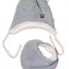 Baby Nellys Zimní kožíšková čepice s šátkem LOVE, šedá, vel 46/48 cm