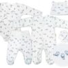 Baby Nellys 5-dílná soupravička do porodnice Ptáčci – ecru/modrá, vel. 68