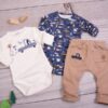 K-Baby 3-dílná sada – 2x body dl. rukáv,tepláčky, New Car Baby, modrá, ecru, vel. 86