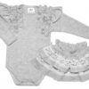 BABY NELLYS  2 dílná sada, body dl.rukáv + suknička s krajkou a volánky, vel. 74, šedá