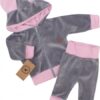 Z&Z Velurová, semišková tepláková souprava TEDDY s oušky – růžová, šedá, vel. 68