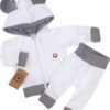 Z&Z Velurová, semišková tepláková souprava TEDDY s oušky – bílá, šedá, vel. 74