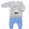 Koala Baby Semiškový komplet mikinka + tepláčky, Medvídek – modro/šedý