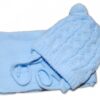 BABY NELLYS Zimní pletená čepička s šálou TEDDY – modrá s bambulkami, vel. 2-8m