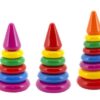 Skládanka pyramida s kroužky malá plast 18cm v síťce 12m+