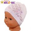 Háčkovaná čepička Mašle Baby Nellys ® – s flitry – sv. růžová