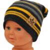 BABY NELLYS Jarní/podzimní proužkovaná čepice -grafit/šedá/žlutá