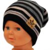 BABY NELLYS Jarní/podzimní proužkovaná čepice -černá/béžová/grafit