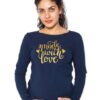 Be MaaMaa Těhotenské triko dlouhý rukáv Made with Love – tm. modrá – M