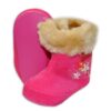 Manšestrové  zimní capačky/botičky BOBO BABY s kožíškem – Kytičky – tm. růžové – 12/18M