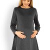 Be MaaMaa Elegantní volné těhotenské šaty dl. rukáv – grafit, L/XL