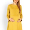 Be MaaMaa Elegantní volné těhotenské šaty dl. rukáv – hořčicová, L/XL
