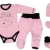 Baby Nellys 5-ti dílná soupravička do porodnice Baby Little Star – růžová, vel. 62, K19