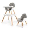 Eco toys Luxusní jídelní stoleček, křesílko  2v1, 2020- šedý, bílý