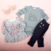K-Baby 3 dílná sada – 1x body dl. rukáv, tunika, legíny, Zajíčci – mátová,granát, vel. 86
