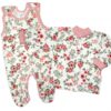 Baby Nellys  2-dílná sada, bavlněné dupačky s košilkou Růžičky, pudrová/ecru
