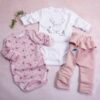 K-Baby 3-dílná sada, 2x body dlouhý rukáv, tepláčky – Bunny, pudrová, bílá, vel. 68