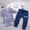 K-Baby 3-dílná sada, 2x body dlouhý rukáv, tepláčky – Retro Car, modrá, bílá, vel. 86