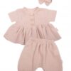 Baby Nellys 3-dílná mušelínová soupr., tunika/halenka, kraťasky, čelenka, béžová, vel. 86