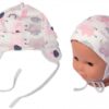 Baby Nellys Bavlněná čepička na zavazování, Sloníci, růžová, lem šedý