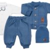 5-dílná pletená sada Baby Nellys, Boy, body, kalhoty, svetr, čepička, motýlek – modrá