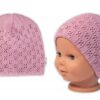 Ažurková čepice, dvouvrstvá, bavlna, Baby Nellys – starorůžová, pudrová, vel. 92/98